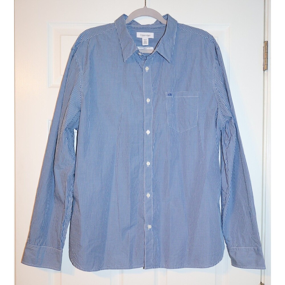 Men's, Calvin Klein, Blue and White, Button Up, Slim Fit, Shirt, Size XXL